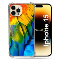Coque Renforcée En Verre Trempé Pour Iphone 15 (6.1) Animal Perroquet Plume