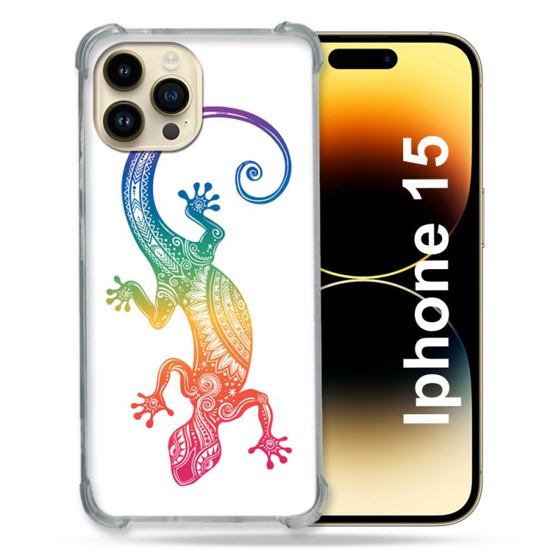 Coque Renforcée En Verre Trempé Pour Iphone 15 (6.1) Animal Salamandre Color