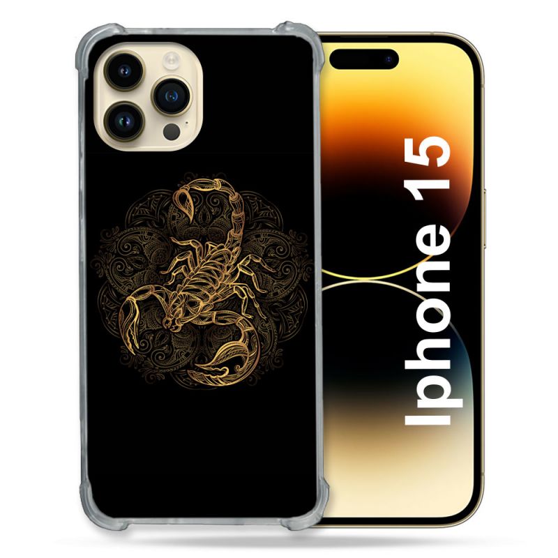 Coque Renforcée En Verre Trempé Pour Iphone 15 (6.1) Animal Scorpion Fresque