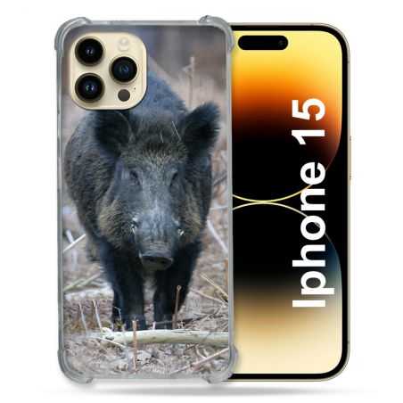Coque Renforcée En Verre Trempé Pour Iphone 15 (6.1) Chasse Sanglier Pin