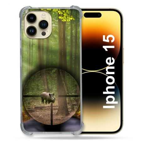 Coque Renforcée En Verre Trempé Pour Iphone 15 (6.1) Chasse Sanglier Viseur