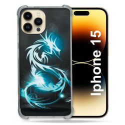 Coque Renforcée En Verre Trempé Pour Iphone 15 (6.1) Fantastique Dragon Bleu