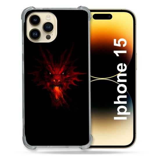 Coque Renforcée En Verre Trempé Pour Iphone 15 (6.1) Fantastique Dragon Feu