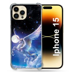 Coque Renforcée En Verre Trempé Pour Iphone 15 (6.1) Fantastique Licorne Céleste