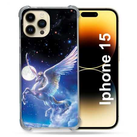 Coque Renforcée En Verre Trempé Pour Iphone 15 (6.1) Fantastique Licorne Céleste