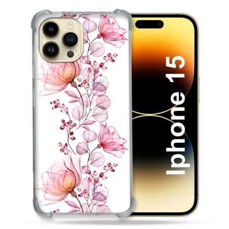 Coque Renforcée En Verre Trempé Pour Iphone 15 (6.1) Fleur Eclosion