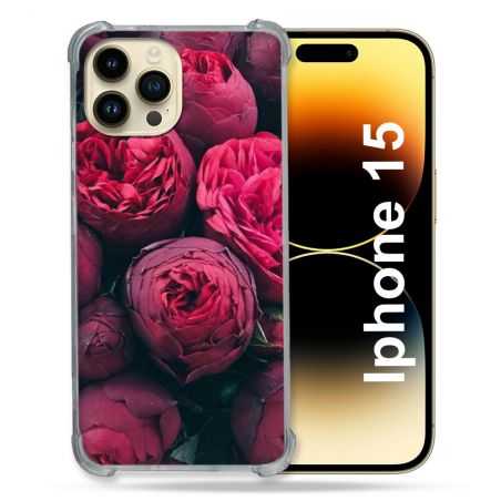 Coque Renforcée En Verre Trempé Pour Iphone 15 (6.1) Fleur Pivoine