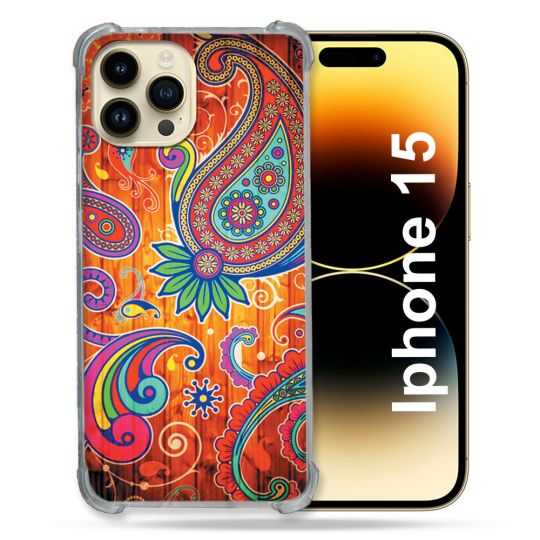Coque Renforcée En Verre Trempé Pour Iphone 15 (6.1) Fleur Psychedelic