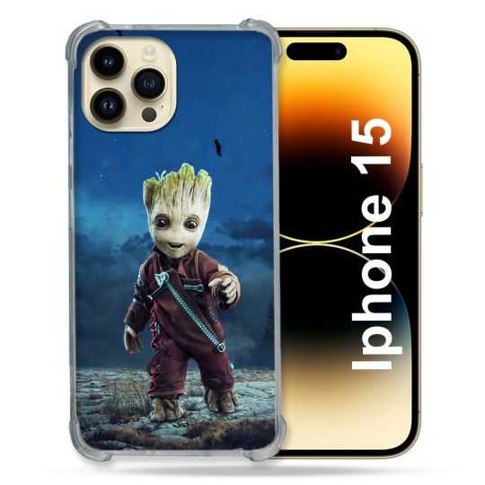 Coque Renforcée En Verre Trempé Pour Iphone 15 (6.1) Groot Bleu