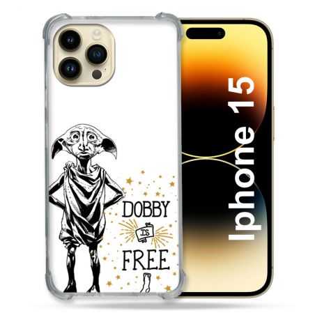 Coque Renforcée En Verre Trempé Pour Iphone 15 (6.1) Harry Potter Dobby Free Blanc