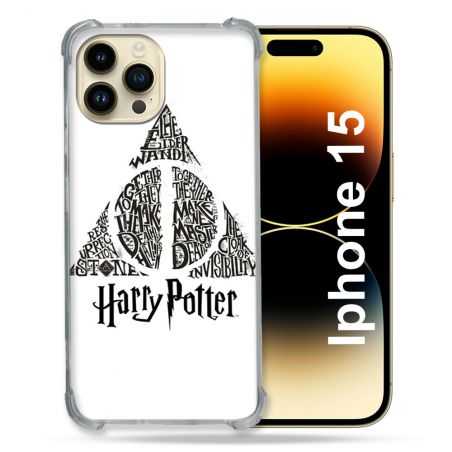 Coque Renforcée En Verre Trempé Pour Iphone 15 (6.1) Harry Potter Hollows triangle Blanc