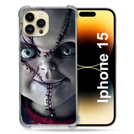 Coque Renforcée En Verre Trempé Pour Iphone 15 (6.1) Horreur Chucky Cicatrice