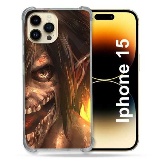 Coque Renforcée En Verre Trempé Pour Iphone 15 (6.1) Manga Attaque Titans Eren Titan