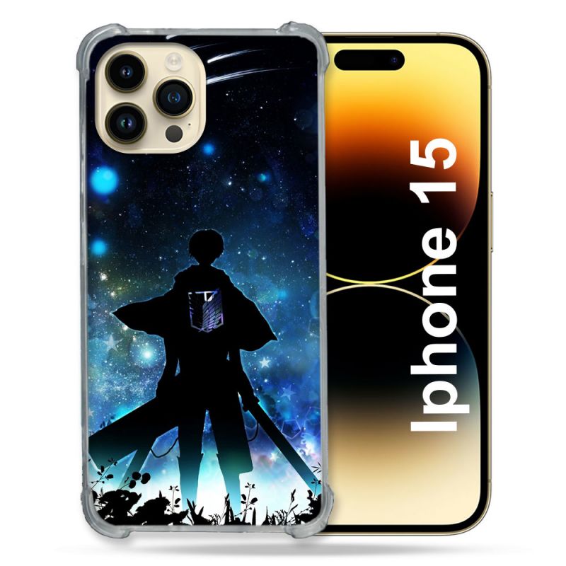 Coque Renforcée En Verre Trempé Pour Iphone 15 (6.1) Manga Attaque Titans Levi