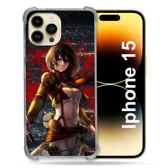 Coque Renforcée En Verre Trempé Pour Iphone 15 (6.1) Manga Attaque Titans Mikasa