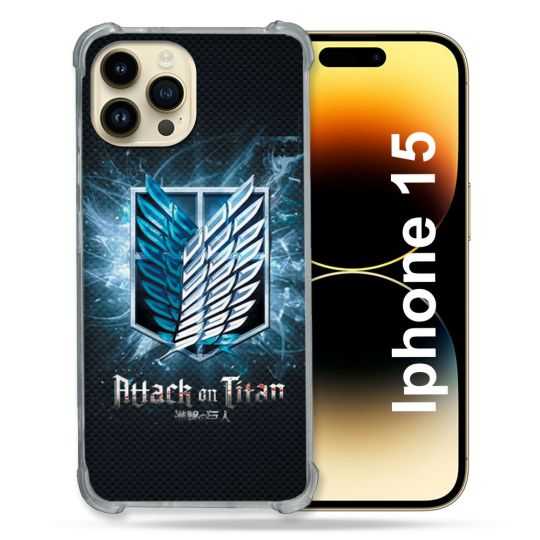 Coque Renforcée En Verre Trempé Pour Iphone 15 (6.1) Manga Attaque Titans Noir