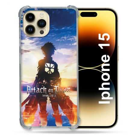 Coque Renforcée En Verre Trempé Pour Iphone 15 (6.1) Manga Attaque Titans Soleil