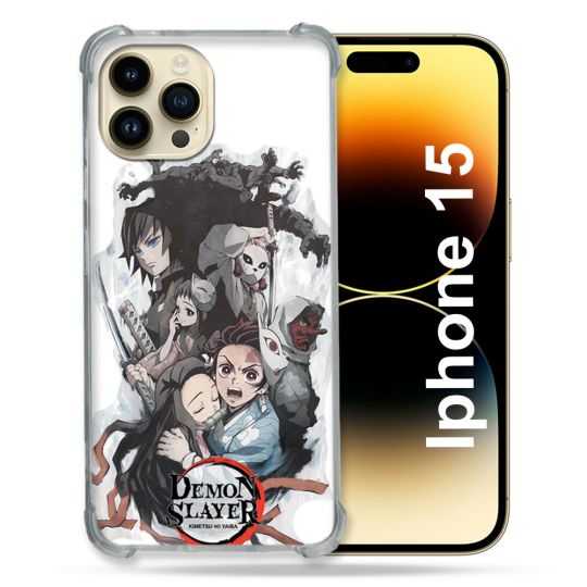 Coque Renforcée En Verre Trempé Pour Iphone 15 (6.1) Manga Demon Slayer Blanc