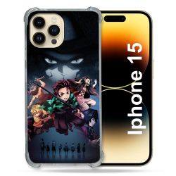 Coque Renforcée En Verre Trempé Pour Iphone 15 (6.1) Manga Demon Slayer Noir