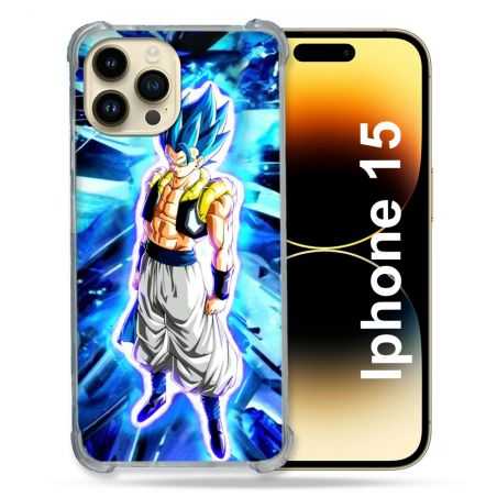 Coque Renforcée En Verre Trempé Pour Iphone 15 (6.1) Manga Dragon Ball Gogeta Lumiere