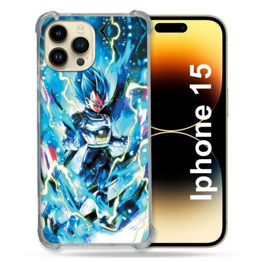 Coque Renforcée En Verre Trempé Pour Iphone 15 (6.1) Manga Dragon Ball Vegeta Bleu
