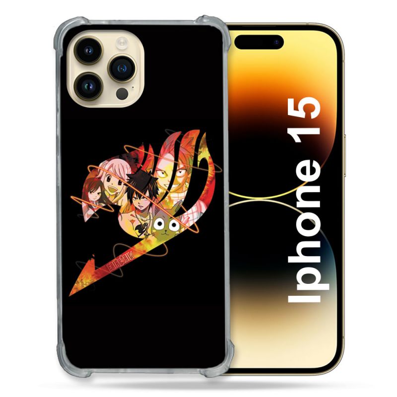 Coque Renforcée En Verre Trempé Pour Iphone 15 (6.1) Manga Fairy Tail Logo Noir