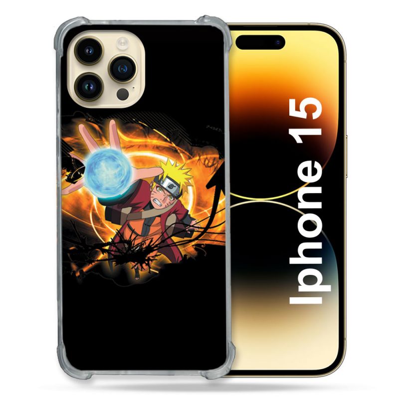 Coque Renforcée En Verre Trempé Pour Iphone 15 (6.1) Manga Naruto Noir