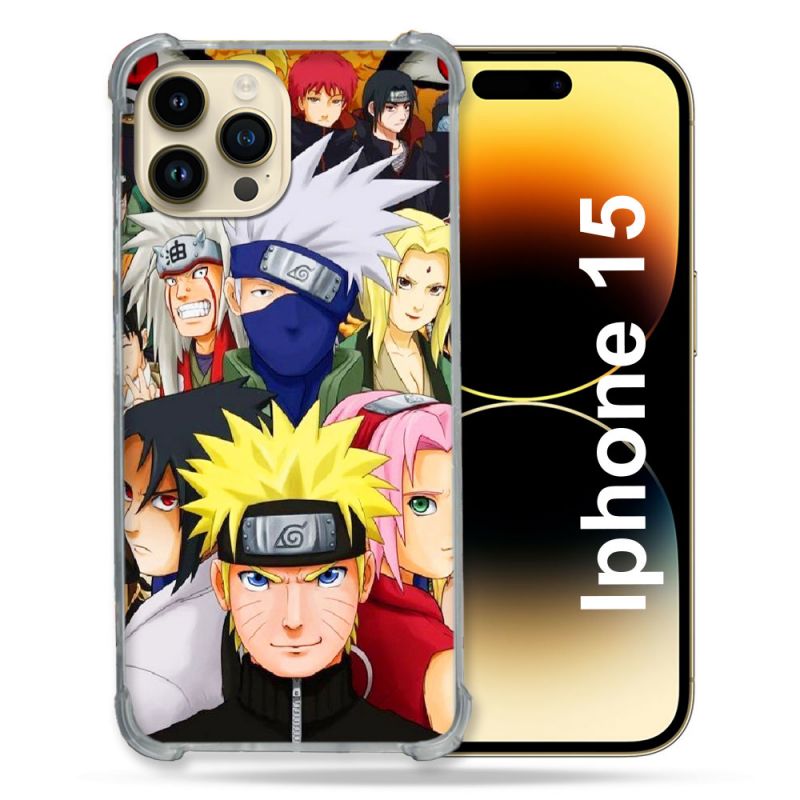 Coque Renforcée En Verre Trempé Pour Iphone 15 (6.1) Manga Naruto Team