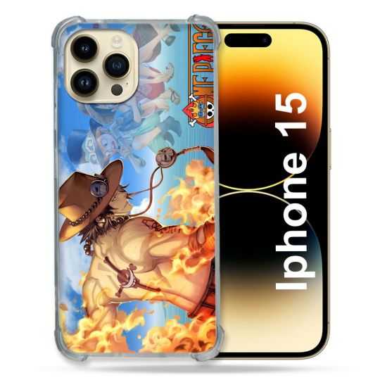 Coque Renforcée En Verre Trempé Pour Iphone 15 (6.1) Manga One Piece Ace Color