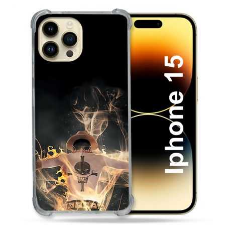 Coque Renforcée En Verre Trempé Pour Iphone 15 (6.1) Manga One Piece Ace Noir
