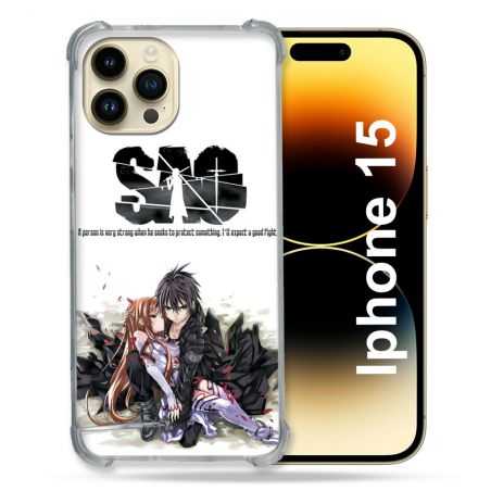Coque Renforcée En Verre Trempé Pour Iphone 15 (6.1) Manga SAO sword Art Online Blanc