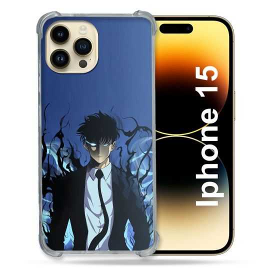 Coque Renforcée En Verre Trempé Pour Iphone 15 (6.1) Manga Solo Leveling Sung Bleu