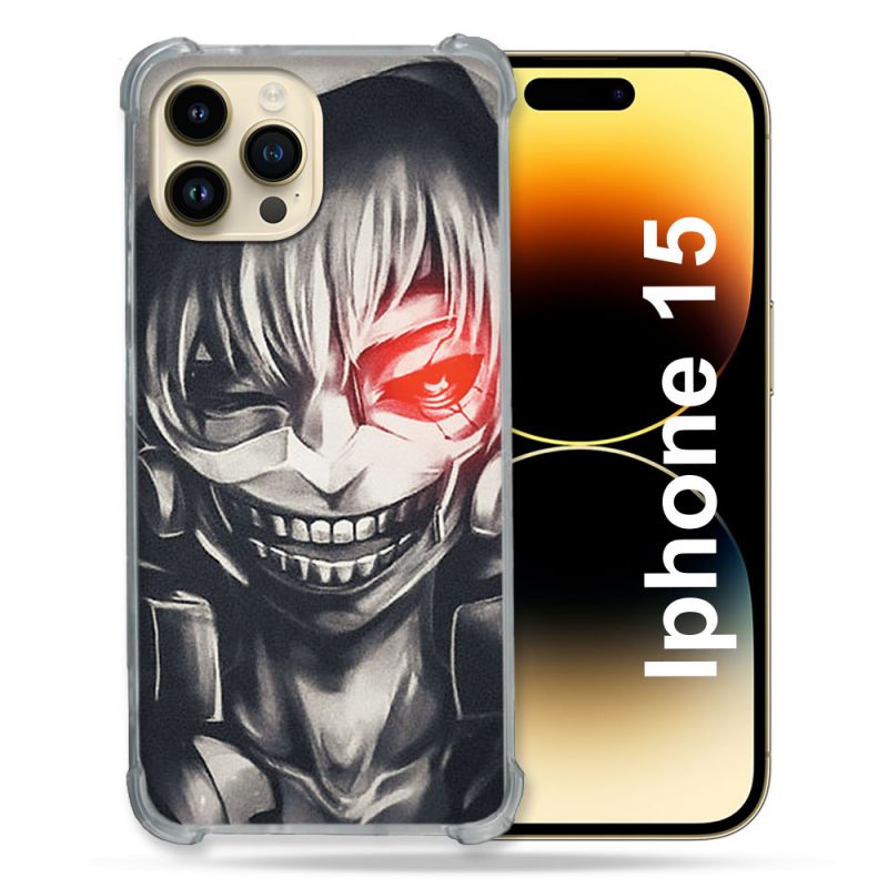 Coque Renforcée En Verre Trempé Pour Iphone 15 (6.1) Manga Tokyo Ghoul Kaneki Noir