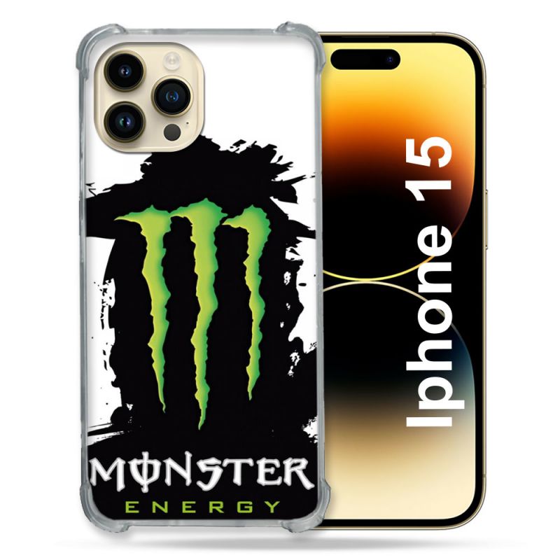 Coque Renforcée En Verre Trempé Pour Iphone 15 (6.1) Monster Energy Tache