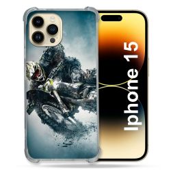 Coque Renforcée En Verre Trempé Pour Iphone 15 (6.1) Moto Cross Ombre