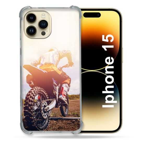 Coque Renforcée En Verre Trempé Pour Iphone 15 (6.1) Moto Cross Soleil