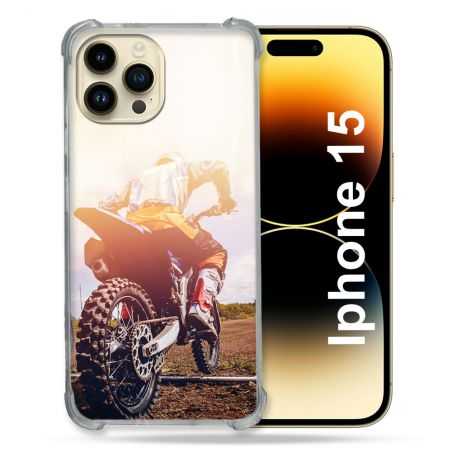 Coque Renforcée En Verre Trempé Pour Iphone 15 (6.1) Moto Cross Soleil