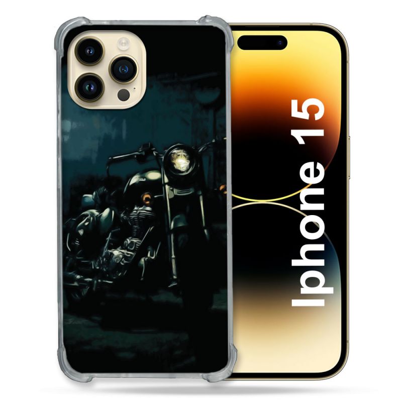 Coque Renforcée En Verre Trempé Pour Iphone 15 (6.1) Moto Harley Vintage