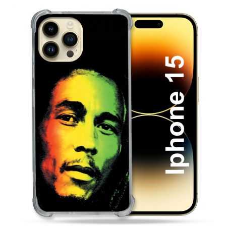 Coque Renforcée En Verre Trempé Pour Iphone 15 (6.1) Musique Bob Marley 2