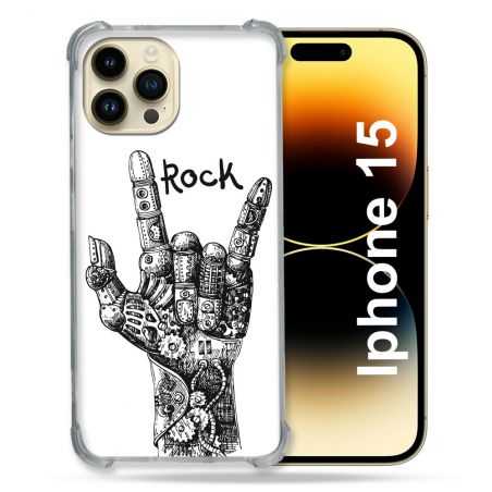 Coque Renforcée En Verre Trempé Pour Iphone 15 (6.1) Musique Rock Main