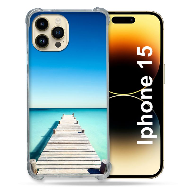 Coque Renforcée En Verre Trempé Pour Iphone 15 (6.1) Nature Pont Mer
