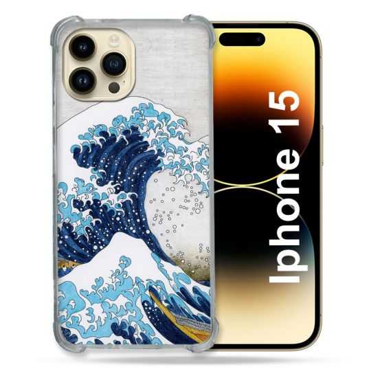 Coque Renforcée En Verre Trempé Pour Iphone 15 (6.1) Peinture La Grande Vague