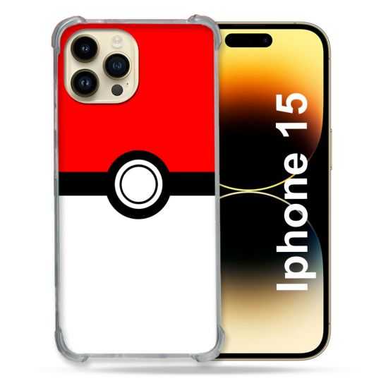 Coque Renforcée En Verre Trempé Pour Iphone 15 (6.1) Pokemon Pokeball