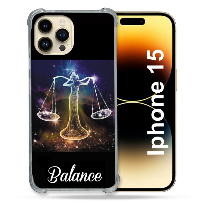 Coque Renforcée En Verre Trempé Pour Iphone 15 (6.1) Signe Zodiaque 2 Balance