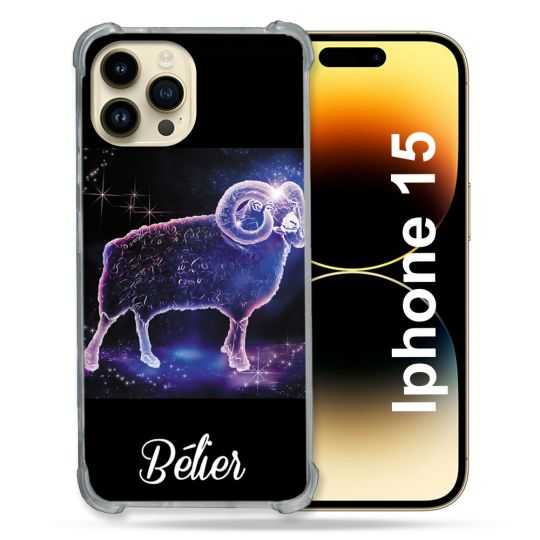 Coque Renforcée En Verre Trempé Pour Iphone 15 (6.1) Signe Zodiaque 2 Bélier