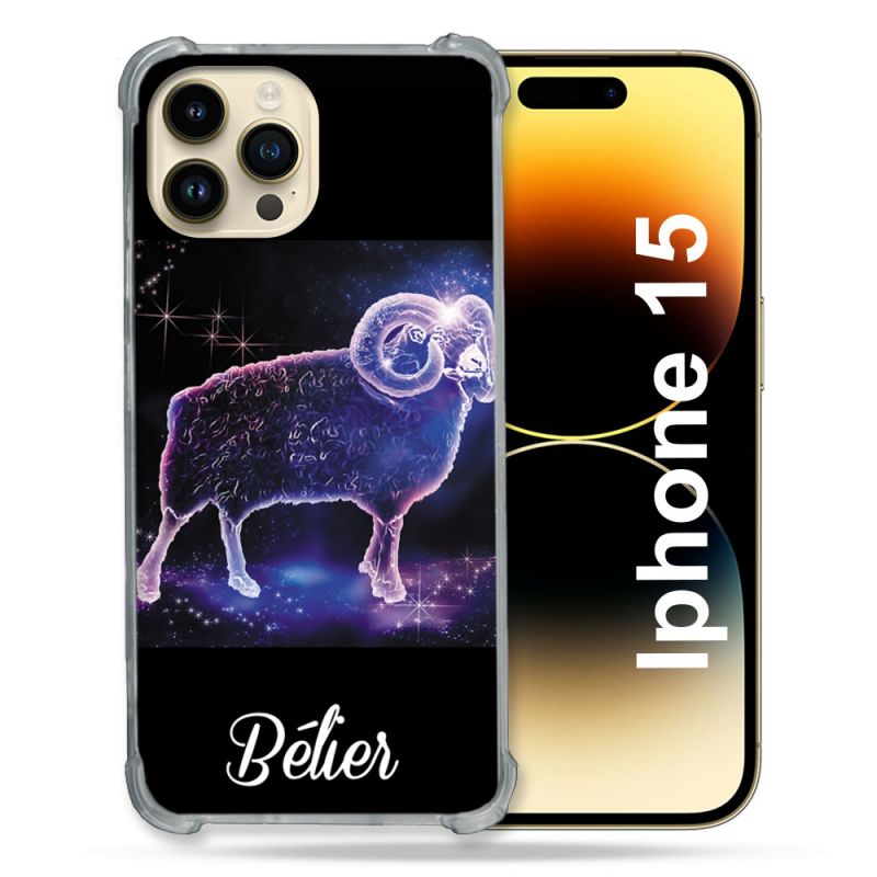 Coque Renforcée En Verre Trempé Pour Iphone 15 (6.1) Signe Zodiaque 2 Bélier