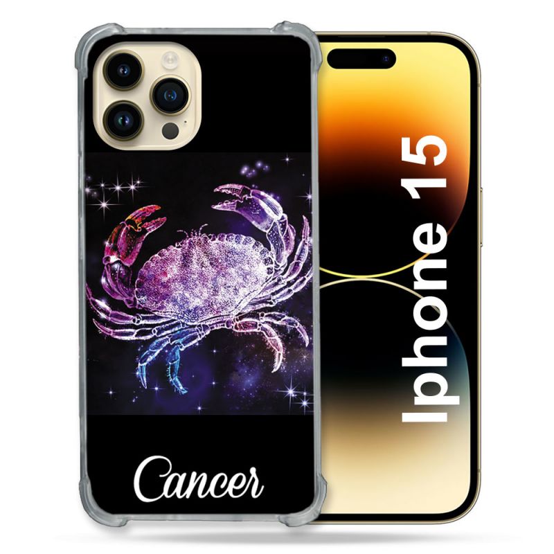 Coque Renforcée En Verre Trempé Pour Iphone 15 (6.1) Signe Zodiaque 2 Cancer