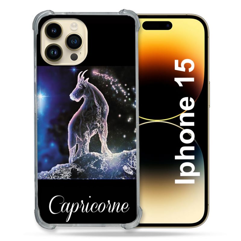 Coque Renforcée En Verre Trempé Pour Iphone 15 (6.1) Signe Zodiaque 2 Capricorne