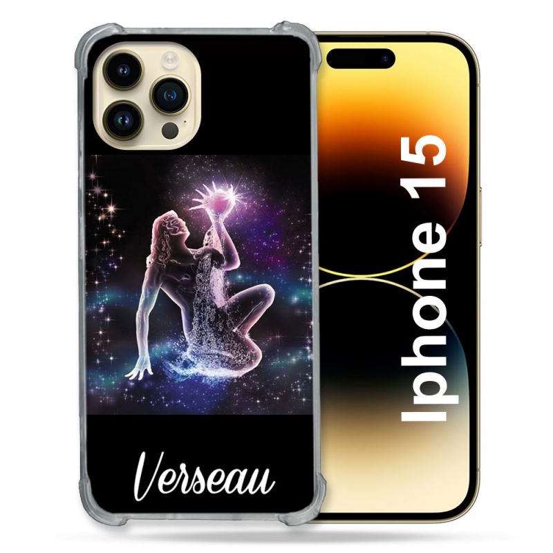 Coque Renforcée En Verre Trempé Pour Iphone 15 (6.1) Signe Zodiaque 2 Verseau