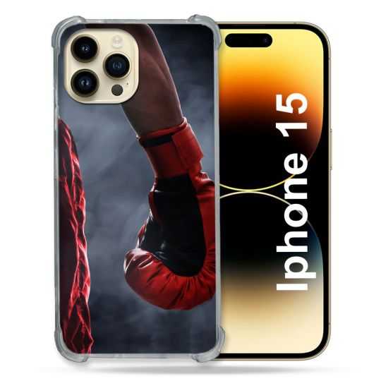 Coque Renforcée En Verre Trempé Pour Iphone 15 (6.1) Sport Boxe Gant Rouge
